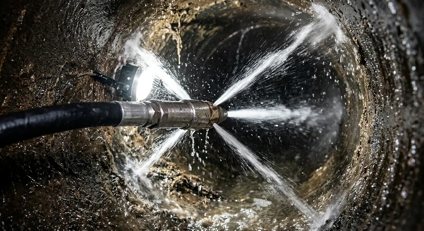 High-pressure hydro jetting nozzle cleaning sewer pipe for Sewer Cleanout in Springdale